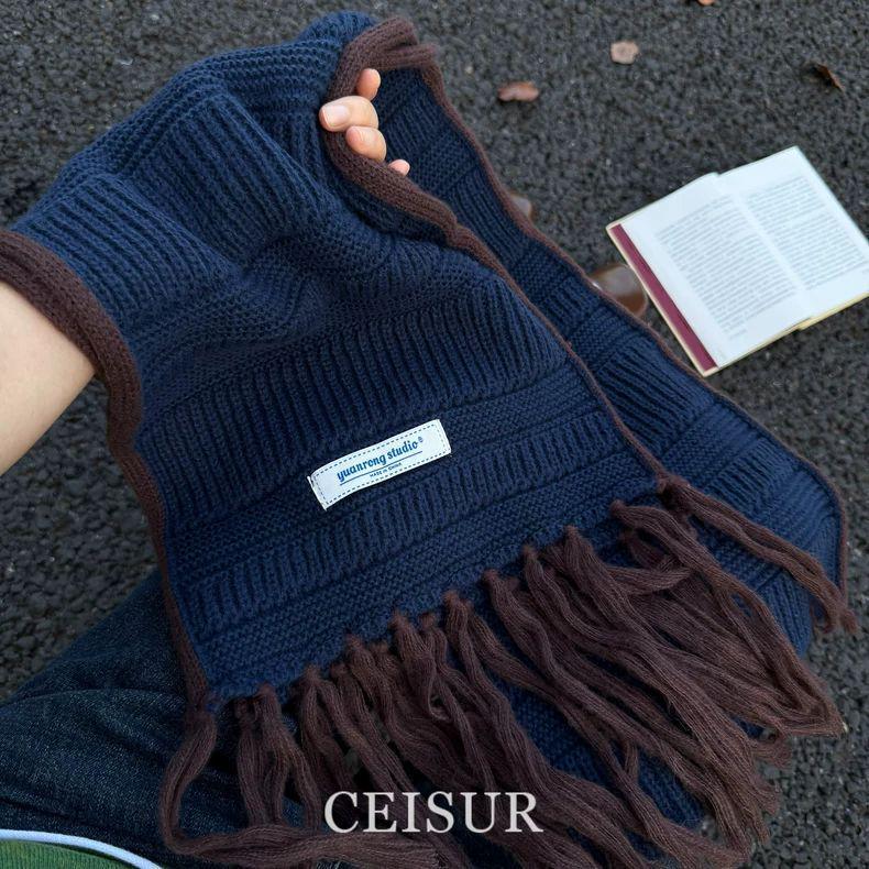 2025 Autumn/Winter Red Tassel Knitted Scarf: Women's Versatile High-End Whitening Neck Warmer & Shawl, Ideal Christmas Gift.