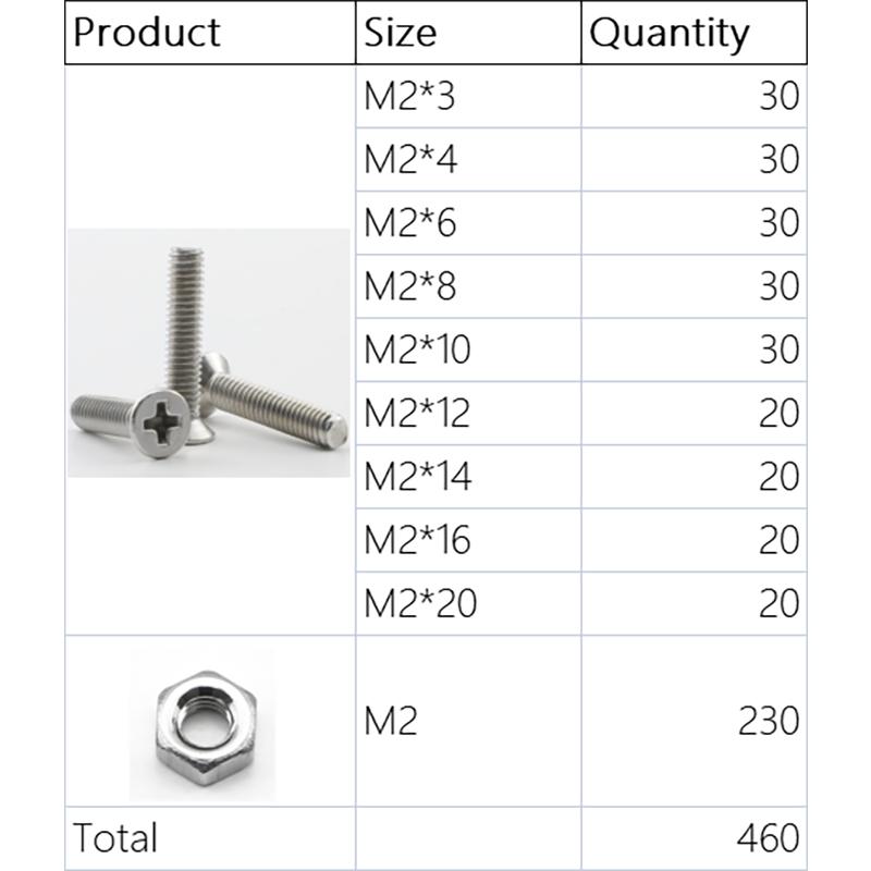 

NINDEJIN M2 M2.5 M3 M4 M5 Phillips Flat Head Screw Machine Screw Assortment Kit with Nuts Stainless Steel