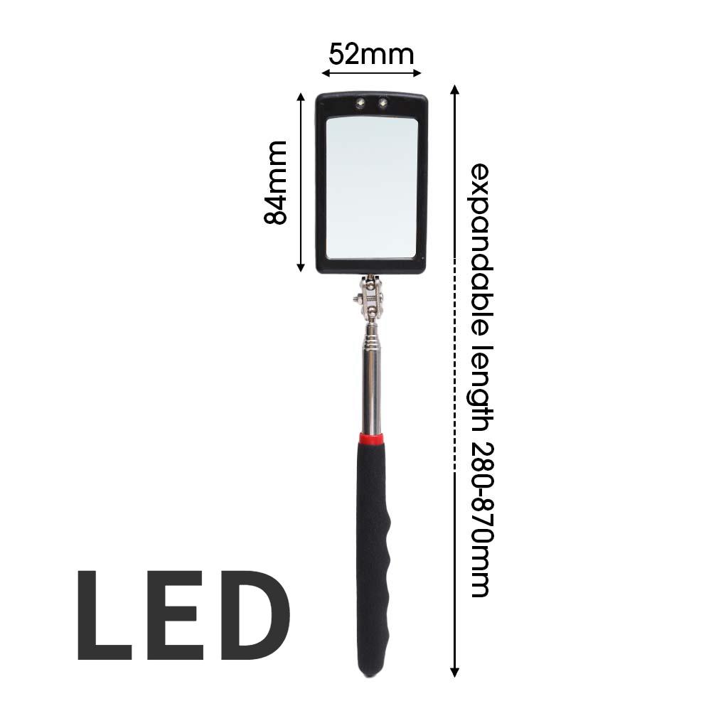 360° Inspection Mirror LED Light Telescoping Mirrors Extend Mechanic Tools Inspection Mirror Telescopic Handle Repairing Tools