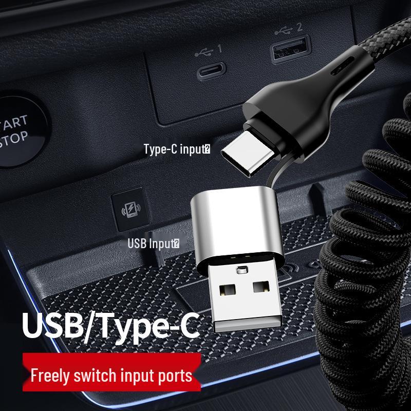 CarPlay Screen Mirroring LED Luminous Spring Retractable Customized Type-C Charging Cable