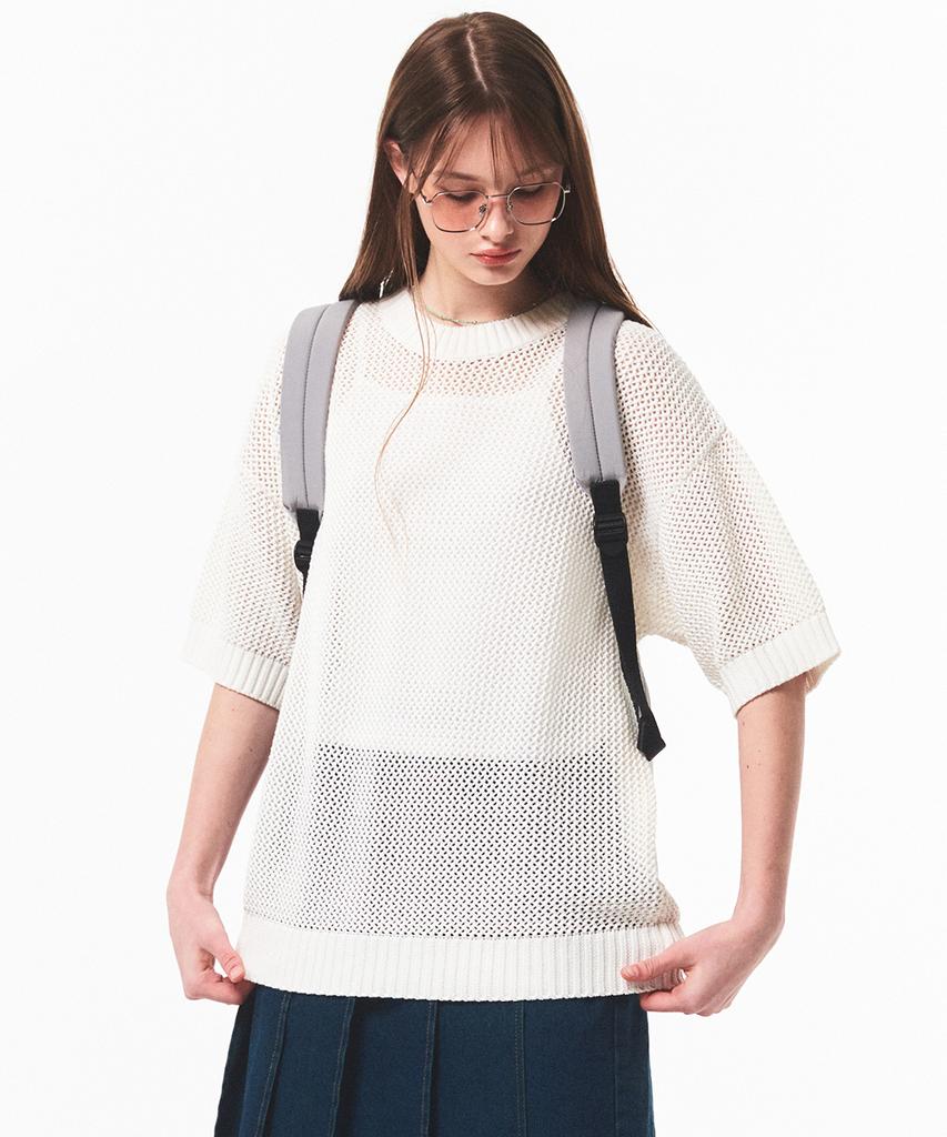 MAINBOOTH Basket Oversized Punching Sweater(White)