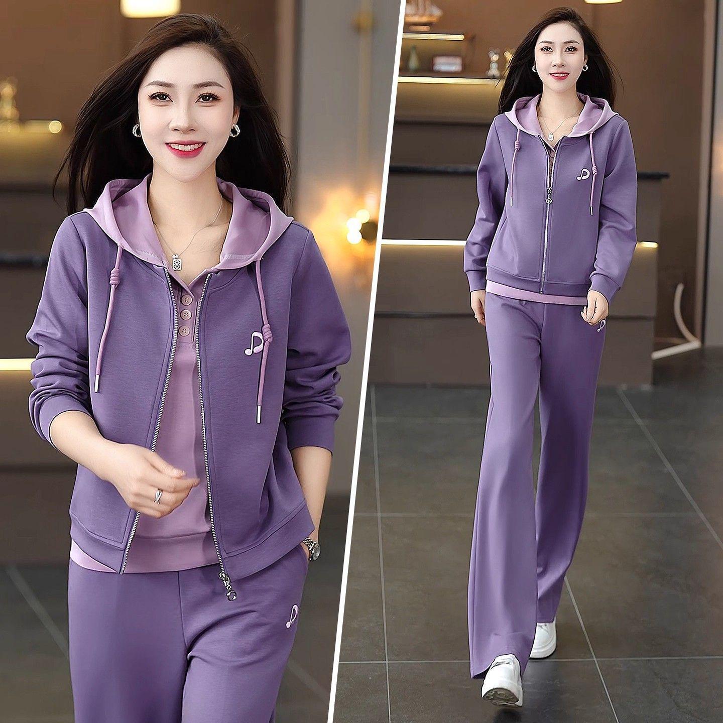 

Spring & Autumn Stylish Faux Two-Piece Hooded Sweatshirt Jacket - Slimming Casual Sports Set XXXL фіолетовий