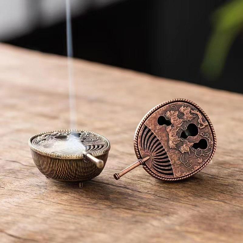 Vintage Brass Incense Burner Mini Pipa Gourd Fan Incense Burner Buddhism Incense Holder Sandalwood Censer Office Home Decor