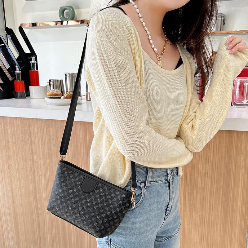 Women's PU Leather Crossbody Bucket Bag  One Shoulder  Small Circular Print  Scented  Old Flower  Simple  Fashionable  New