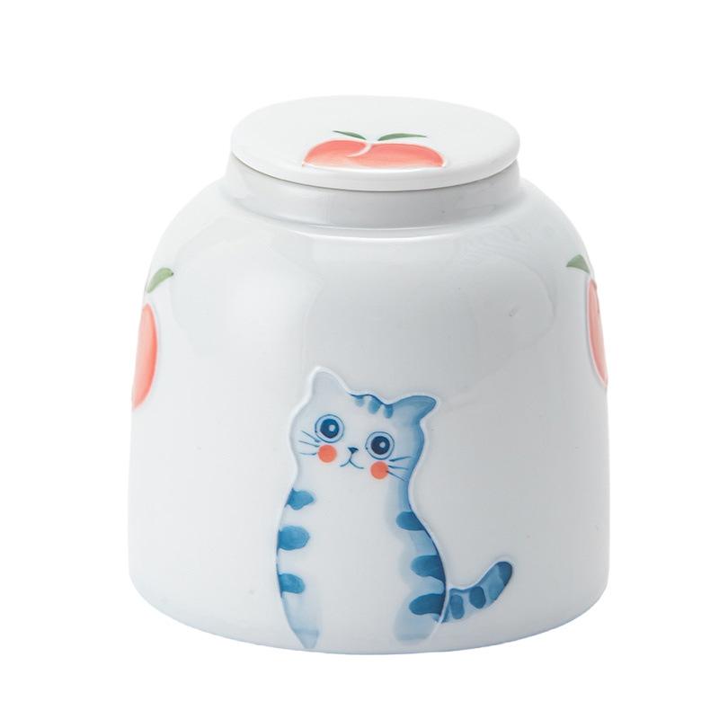 Keramická víčka na čajové plechovky Uzavřená nádoba Ručně malovaná Kočka Keramická Odolná proti vlhkosti Čajová stodola Čajové příslušenství Úložný prostor Květinová dóza Úložný box