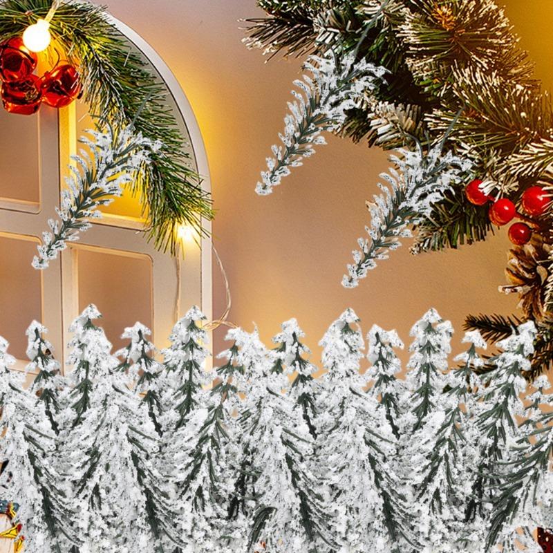 6/36pcs Christmas Snow Pine Branch Artificial Pine Needles Fake Plant Xmas Tree Garland Decoration DIY Home New Year Gifts Decor