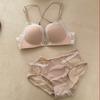 Pink leopard print front buckle underwear women's small breasts gather to prevent sagging, close sub-breasts, sexy pure lace beauty back bra