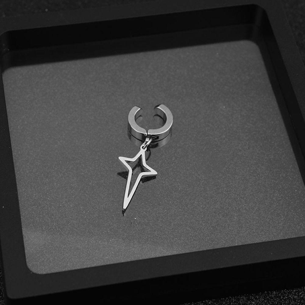 Stainless Steel Cross Star Dangle Earring Men Hoop Earring Korean Style Ear Cuff Clip Earring