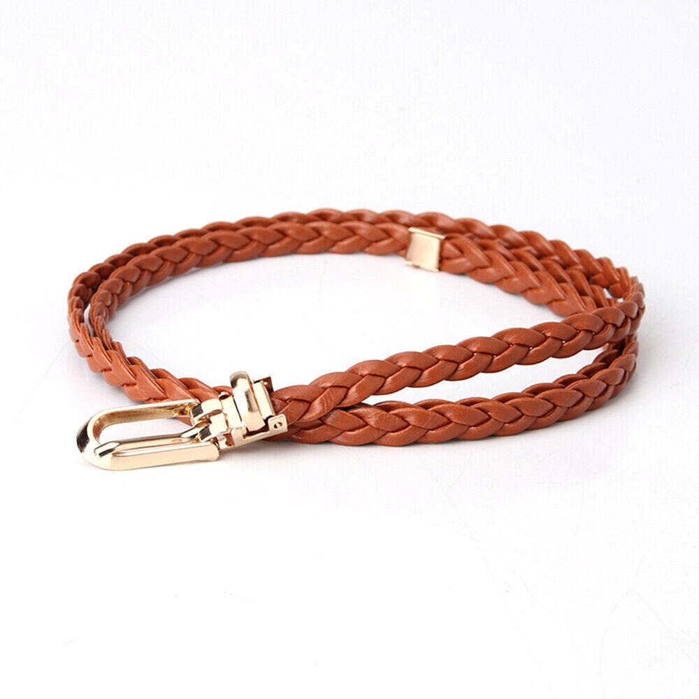 Braided PU Leather Belt Women Thin Waist Belt Dress Coat Decorative Waistband
