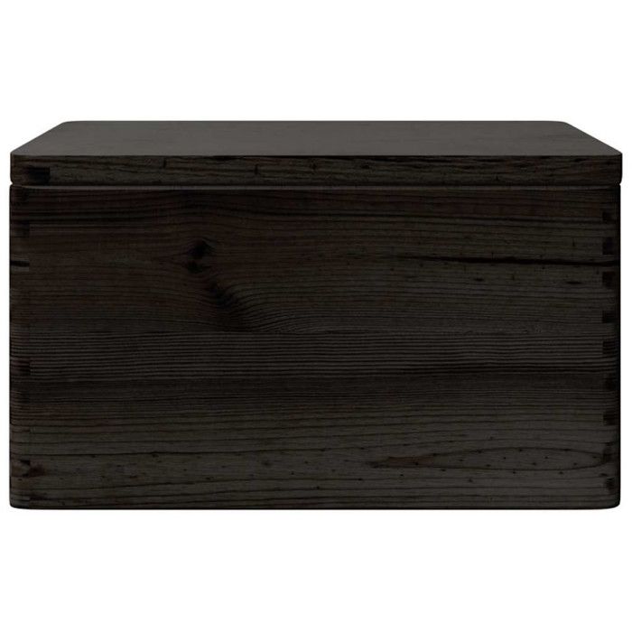 Wooden Box with Lid and Handles Black Solid Pine Wood