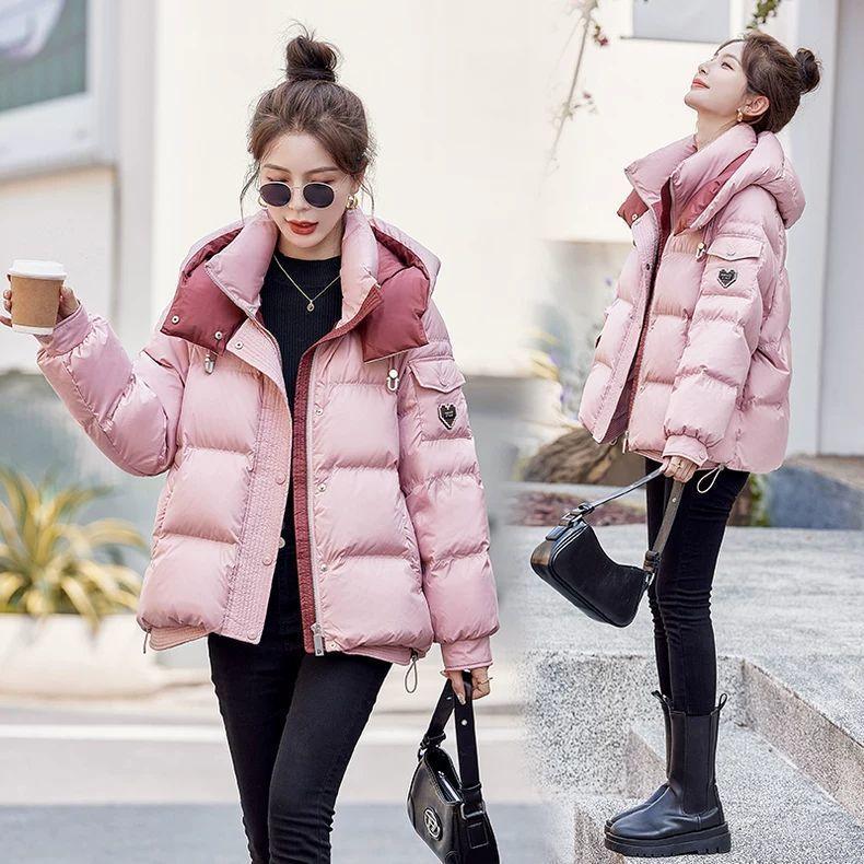 Fashionable Short Down Cotton Coat with Hood and Bread Shape for Women In Winter