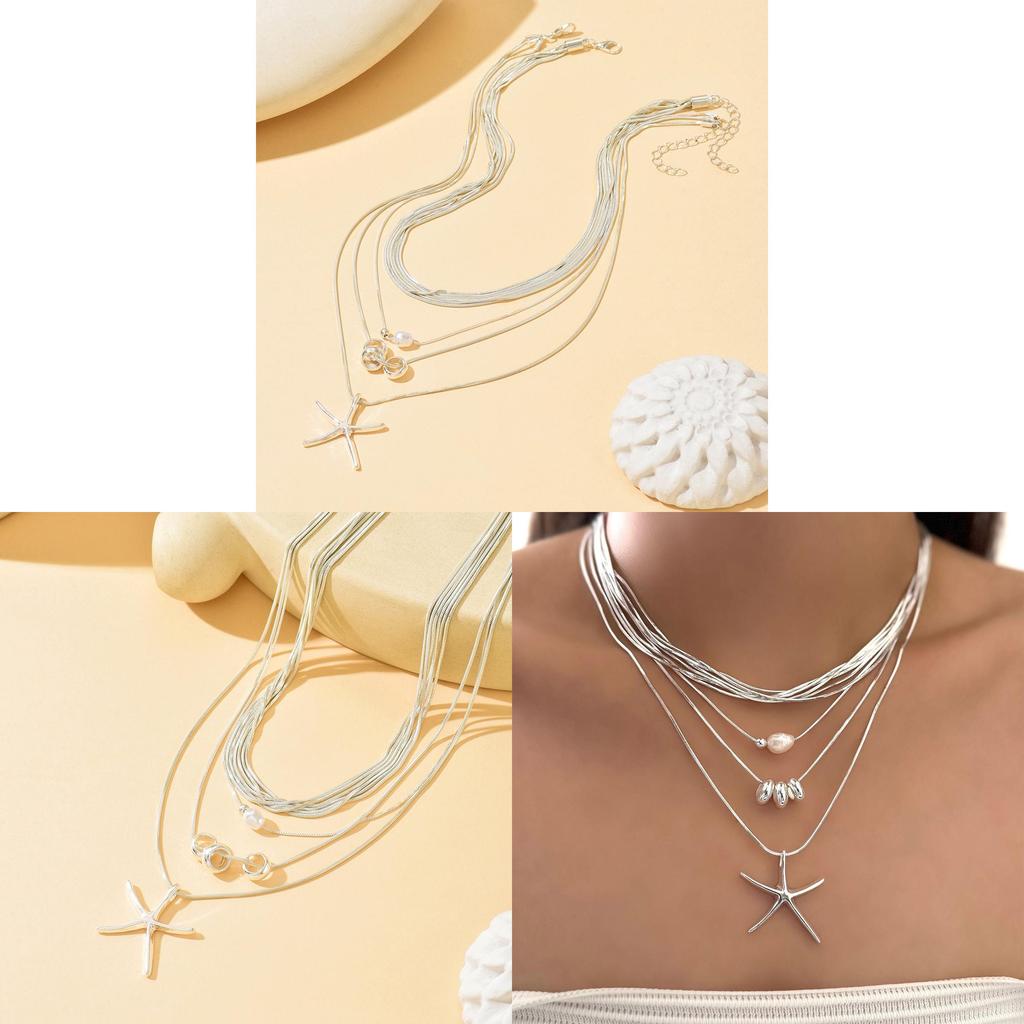 Starfish Multilayer Necklace Alloy Geometric Pendant For Women Summer Fashion