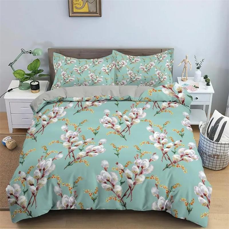 Classic Duvet Cover Sets Flower Blue Gold King,Queen,Full,Twin Double Quilt Covers Pillowcases Bed Linens Bedding Set 260x240cm