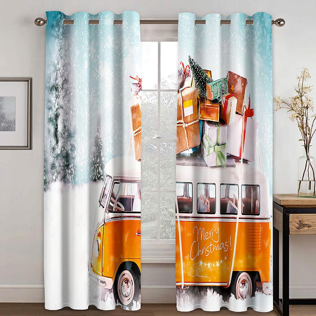 

Рождественские украшения занавес 3D мультфильм Санта-Клаус Рождественская елка полиэстер ткань занавес снеговик узор праздничная атмосфера W132cm x H160cm&Grommet