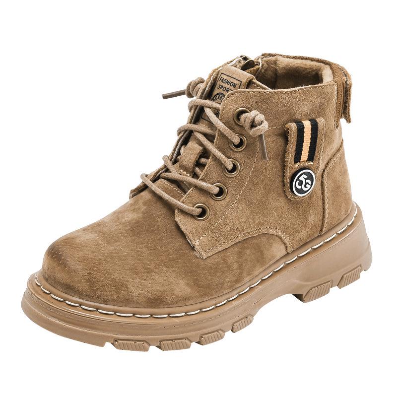 Children's Black Martin Boots - Boys' 2025 Autumn & Winter Non-slip Velvet Hiking Boots