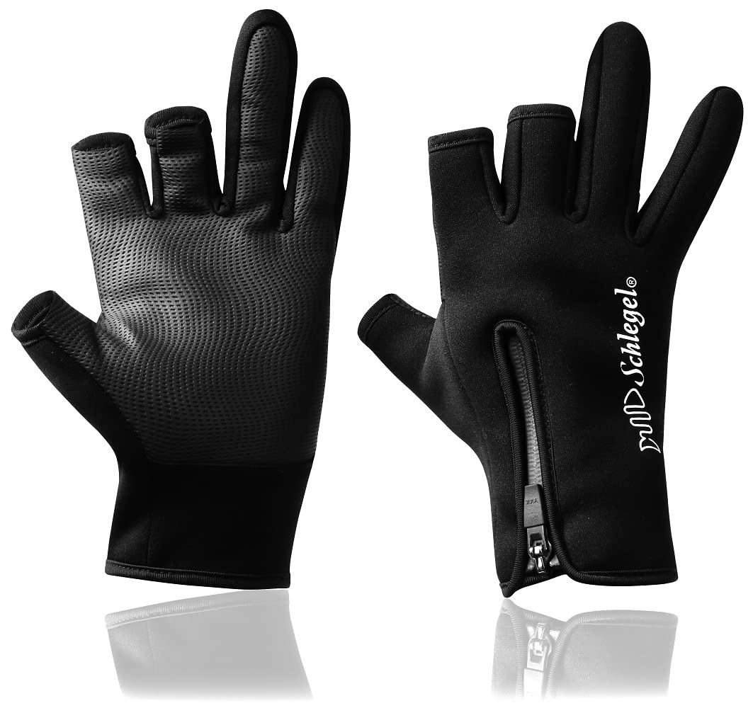 

Schlegel YKK Waterproof Zipper Fishing Outdoor Gloves for Men and Cold Weather Protection Size Gloves, Neoprene, Water-Repellent, 3-Fingerless, чорний