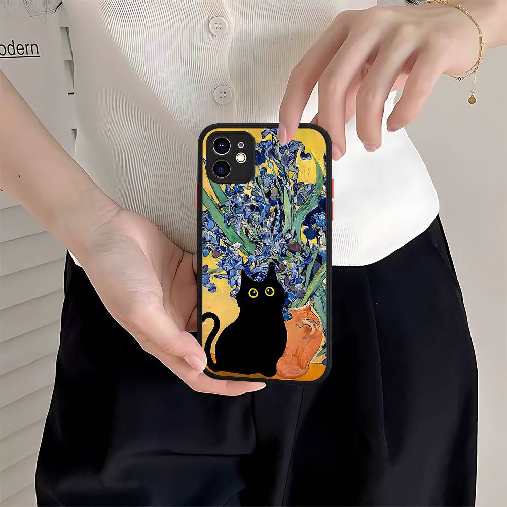 Funny Cats Van Gogh Phone Case For IPhone 16 15 14 Plus 15 13 12 11 Pro Max X XS MAX Matte Cover