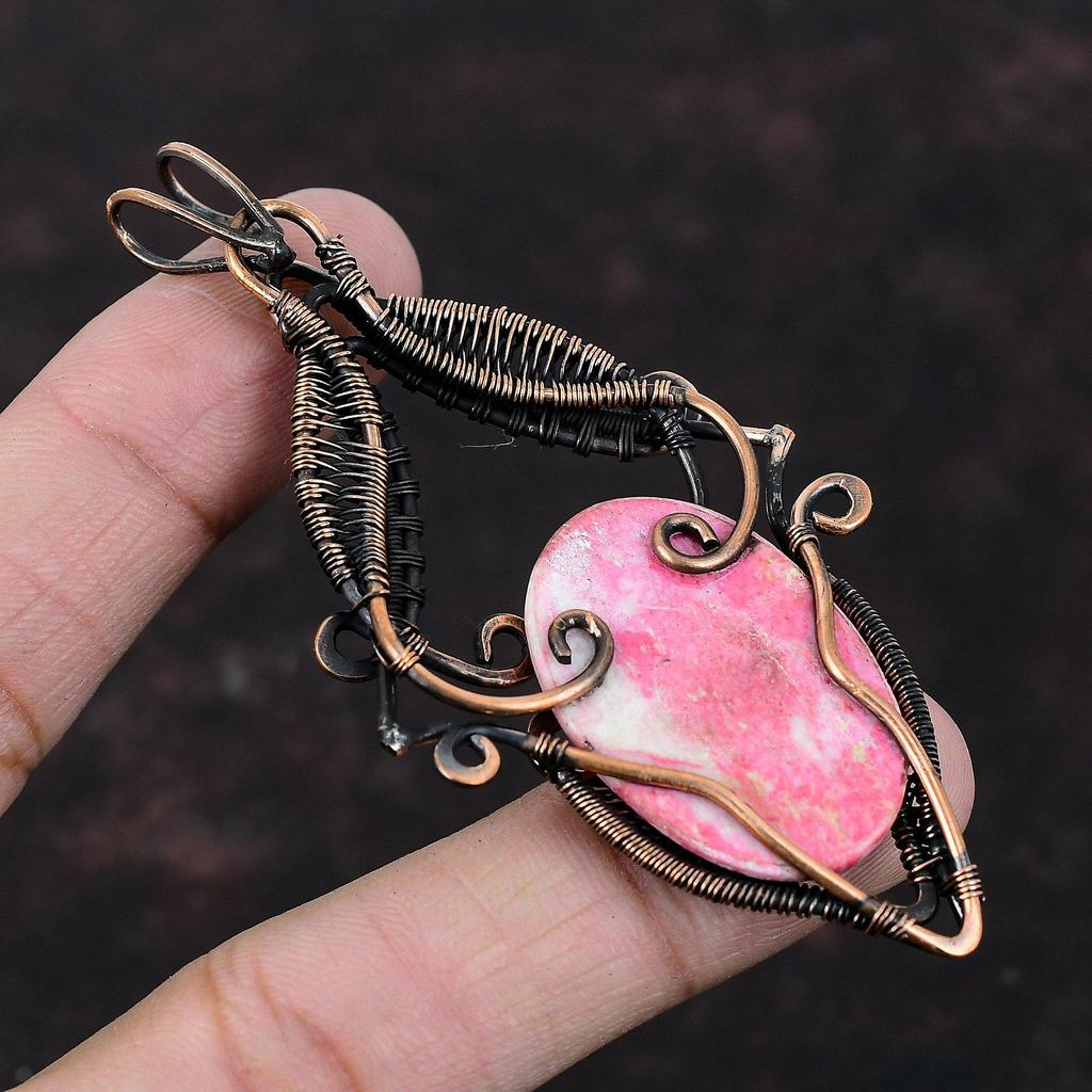 Thulite Gemstone Pendant Copper Wire Wrapped Pendant Amazing Pendant Thulite Jewelry Handmade Pendant Copper Wire Wrap Jewelry Gift For Him