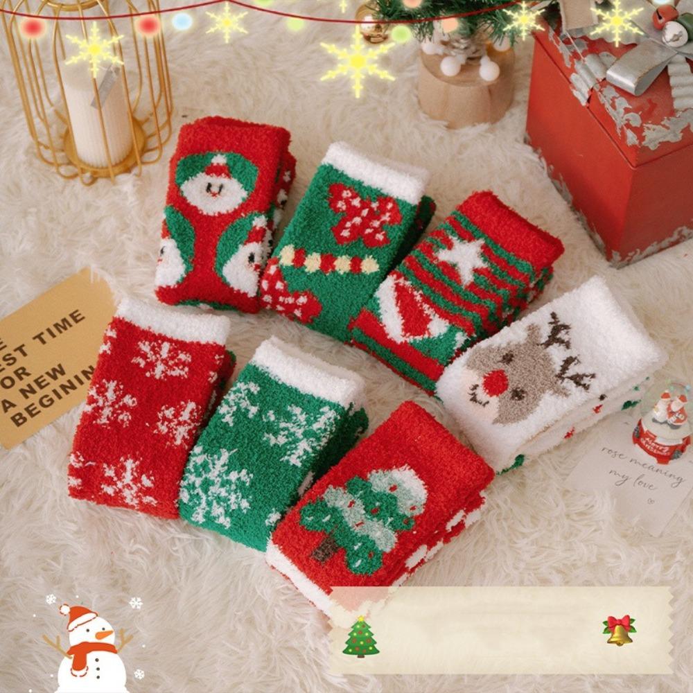 Soft Christmas Socks Plush Coral Fleece Socks Winter Warm Thicken Floor Socks  For Women