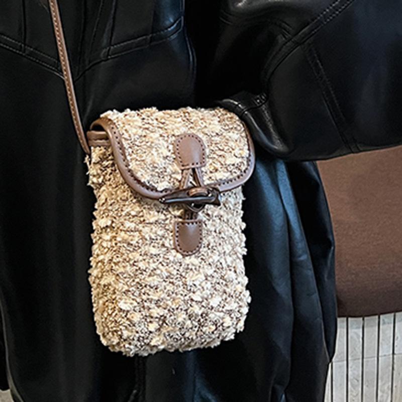 2025 autumn new hair bag contrasting color simple casual shoulder crossbody small bag women's retro furry bag