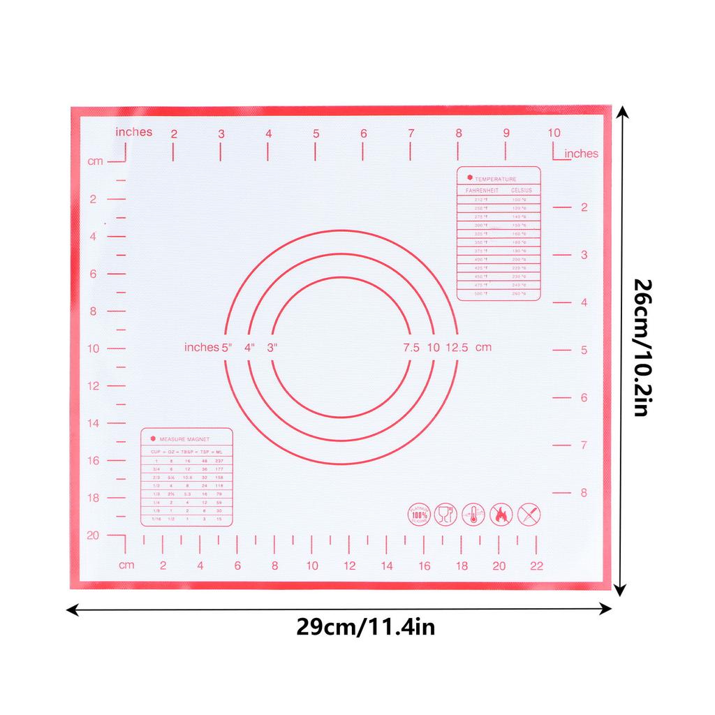 Baking Mat Silicone Non Slip Heat Resistant Dough Mat with Scale for Home Kitchen 29x26cmRed