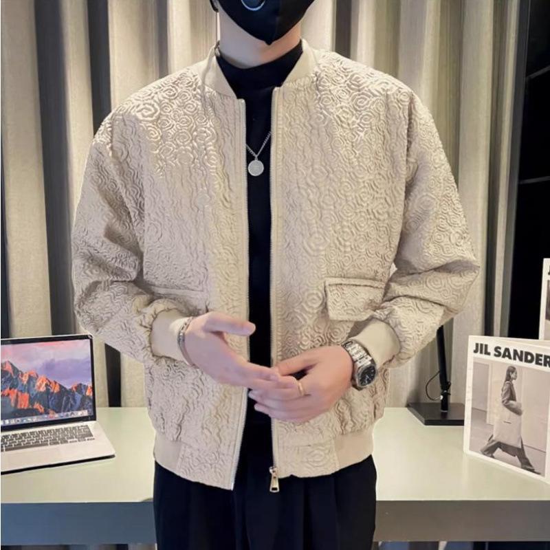 Chaqueta de béisbol con cuello de béisbol para hombre, nueva y elegante, holgada, moderna y versátil, con estampado tridimensional, para primavera y otoño