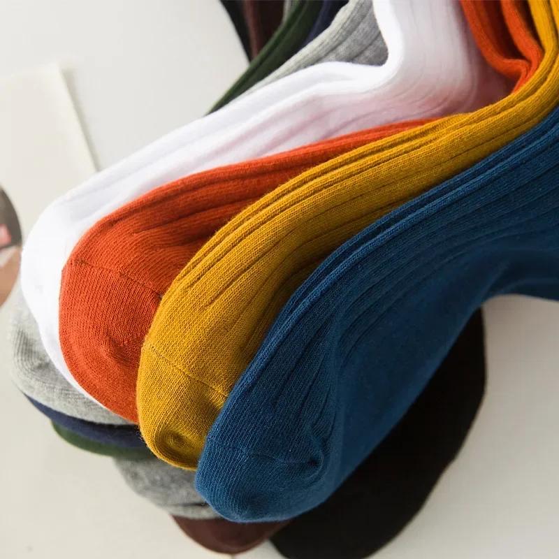 Fashion Solid Color Mens Long Socks Soft Cotton Breathable Stripe Non-slip Mid-tube Sock School Uniform Daily Wear Crew Socks