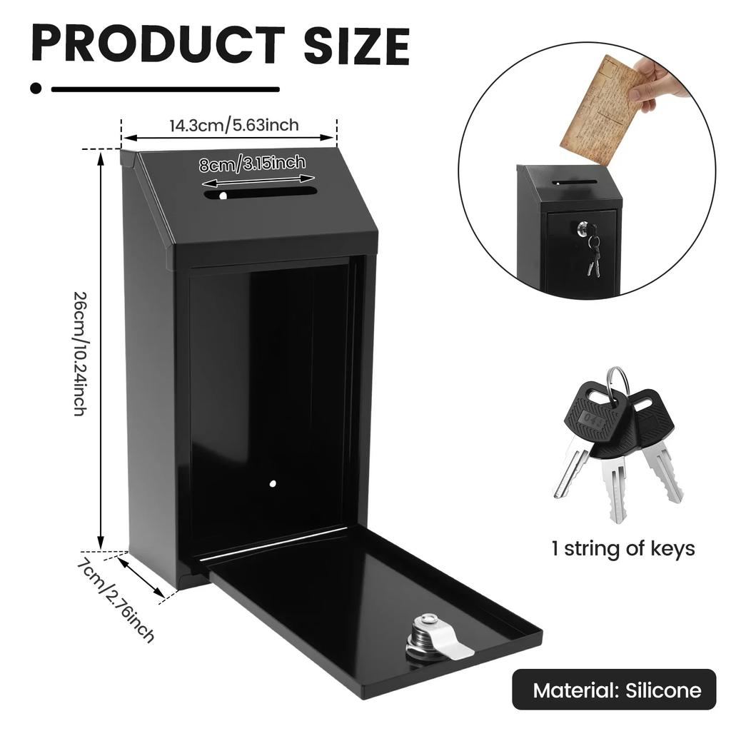 Wall Mounted Mail Box Metal Donation Box with Practical Slot Lock and Key Safe Reliable Cash Drop Box for Home Office Outdoor