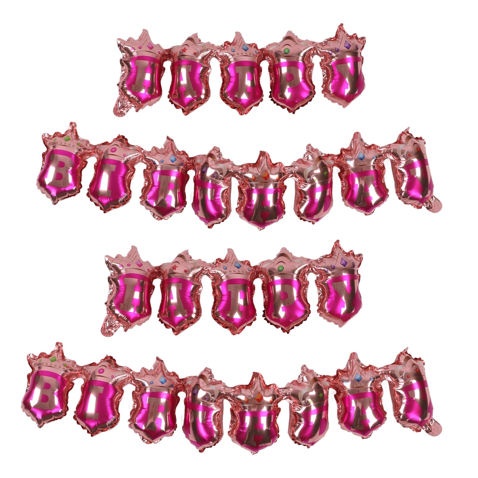 

Happy Birthday Balloons Crown Birthday Party Aluminum Foil Round Balloon Pull Flag Banner Decoration Pink