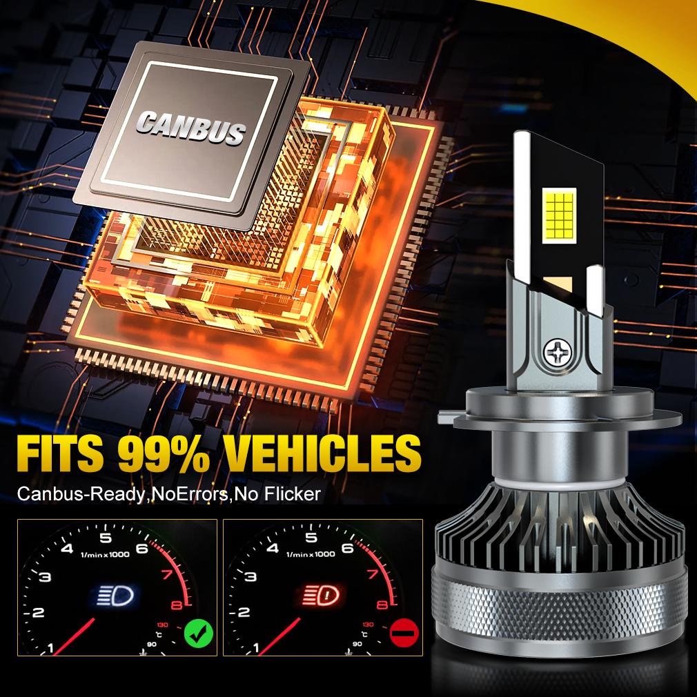 2 stk H7 H4 LED Canbus Bilfrontlyspærer 200W 50000LM H1 H8 H9 HB3 9005 HB4 9006 H11 LED-pære 4 Kobberrør Auto Turbo Lampe for VW Ford 6500K