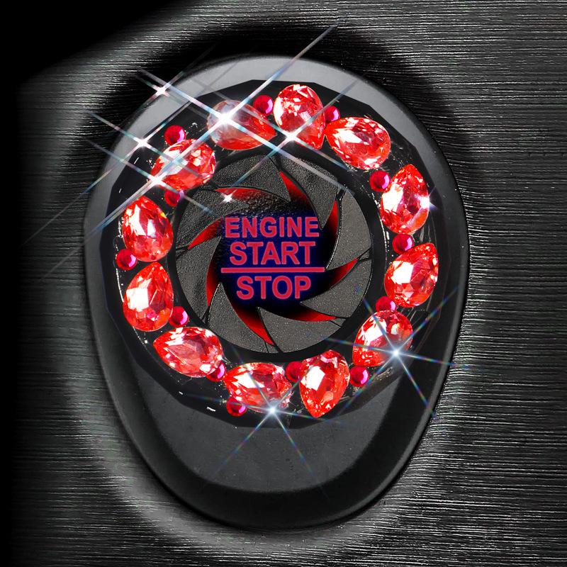 Car Ignition Start Button Decor Ring with Inlaid Crystal Diamonds for Women