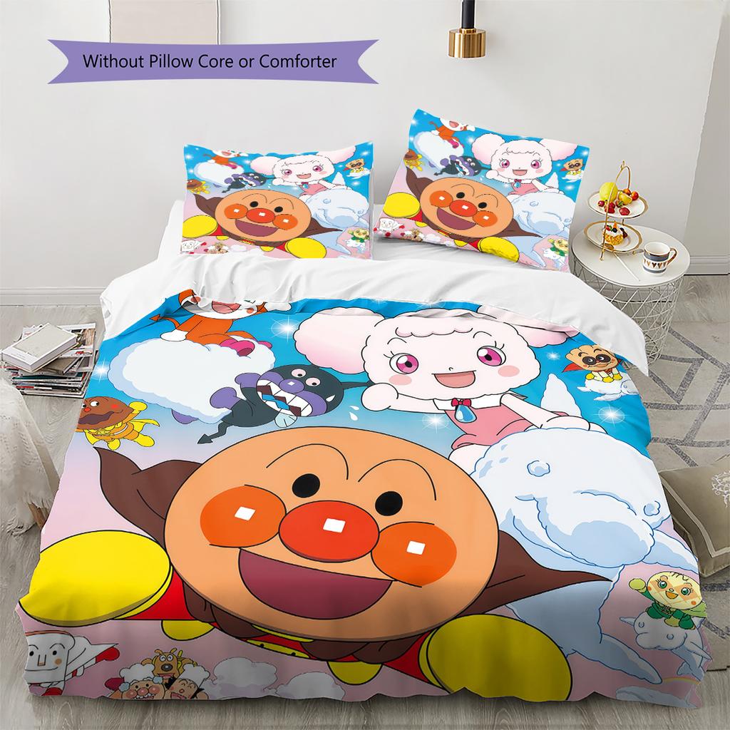 Anpanman Cute Style Bedding Set, 1 Duvet Cover & 2 Pillowcases, Home Decor, Perfect Gift for Cartoon Fans