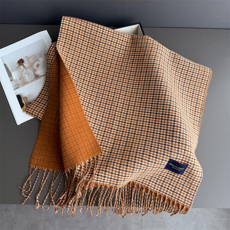 

Student Couple Autumn And Winter Plaid Warm Scarf Women S Shawl Versatile Commuter Fringed Fine Sand Imitation Cashmere Scarf 200cmX53cm (with tassel)