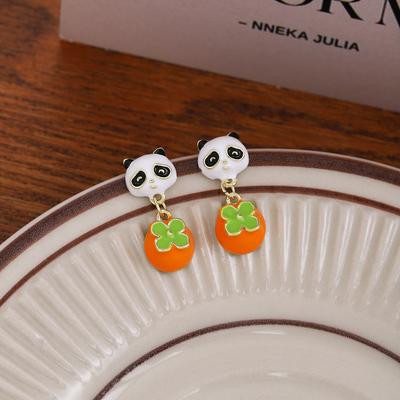 Cute Niche Design Earrings Cartoon Panda Persimmon Pendant Stud Earrings Unique Personality Playful Fashion Earrings