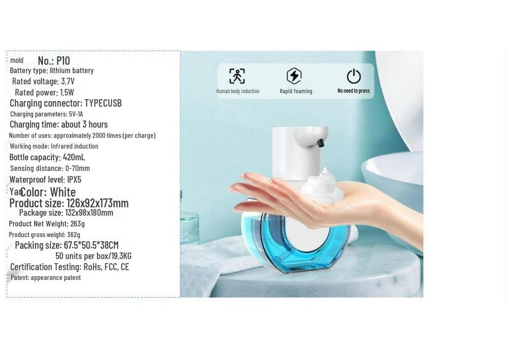 P10 Automatic Foam Hand Sanitizer & Soap Dispenser with Smart Sensor