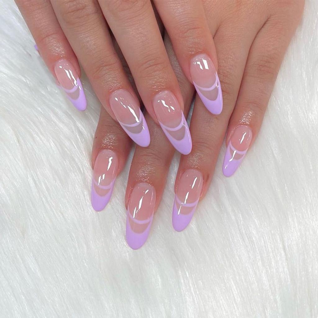 24 Piezas Negras Desmontables Almendra Francesas Cobertura Completa Uñas Postizas Con Líneas Plateadas de Mariposa Stiletto Press On Nails Para Manicura DIY