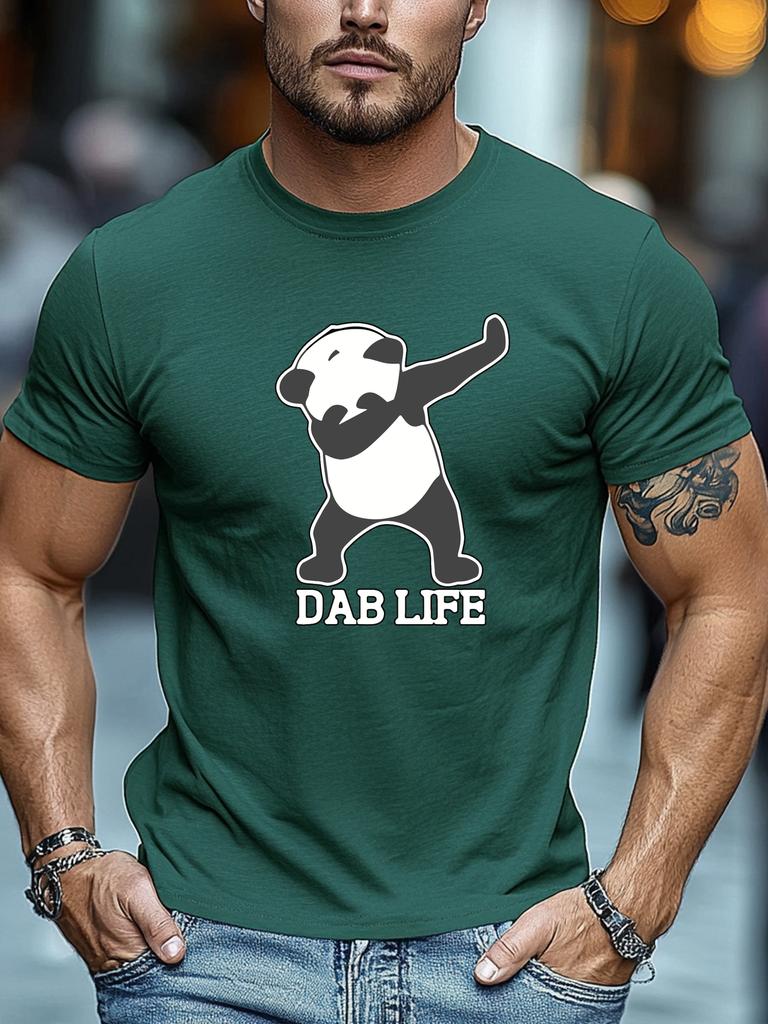 Mens Summer Dab TShirt Panda Dab Life Print Short Sleeve Round Neck Breathable Soft Oversized Cool Daily Wear