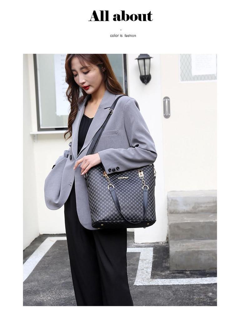 Women's Large Capacity Multi-Piece Mother-and-Child Shoulder Bag Set with Popular Print