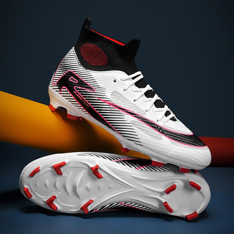 New High-top Student Football Shoes, Fly-woven Socks, Artificial Flat AG Nail Leather Foot Training Shoes for Men and Women