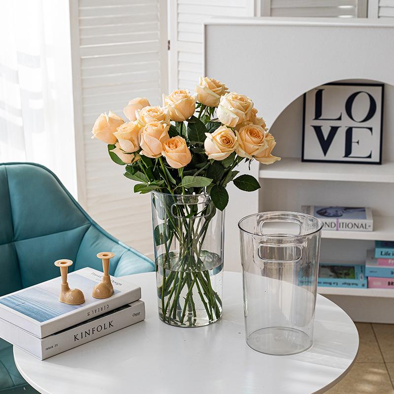 Cross-Border Transparent Acrylic Flower Bucket with Handle - Large Deep Water Rehydration Vase