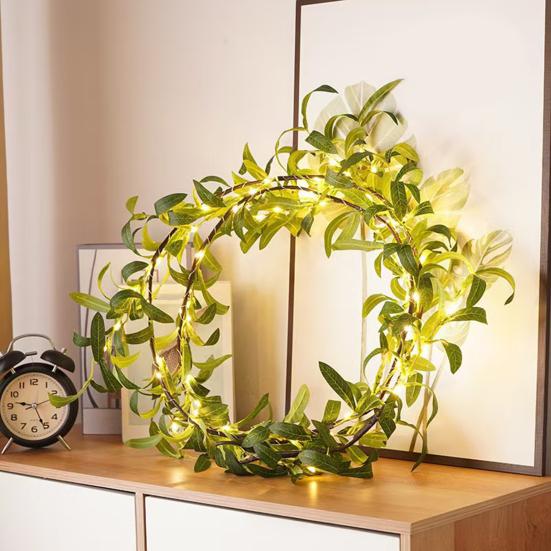 Lighted Artificial Olive Garland 6FT Fairy Light Faux Greenery Olive Vine Pre-lit Olive Garland for Spring Christmas Holiday Fireplace Decor