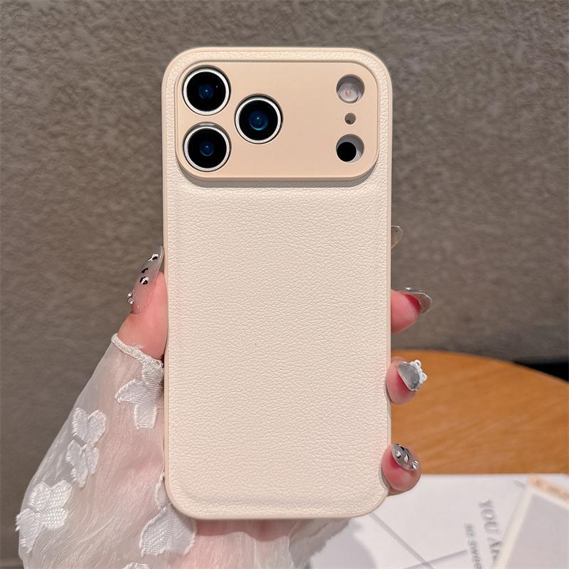 Lychee Pattern Leather TPU Frame Shockproof Case For iPhone 17 Air 16 15 14 Plus 13 12 11 17Pro Max 16E Solid Color Cover