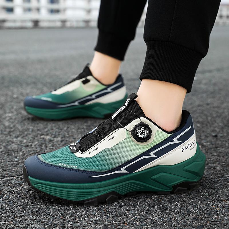 Nowe męskie trampki outdoorowe z siateczki, oddychające, z obrotowym guzikiem, buty turystyczne męskie, wygodne, gumowe, antypoślizgowe buty do chodzenia