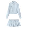 2025 Spring Women's European & American Striped High-Waisted Shirt with Shorts/Skirt Combo