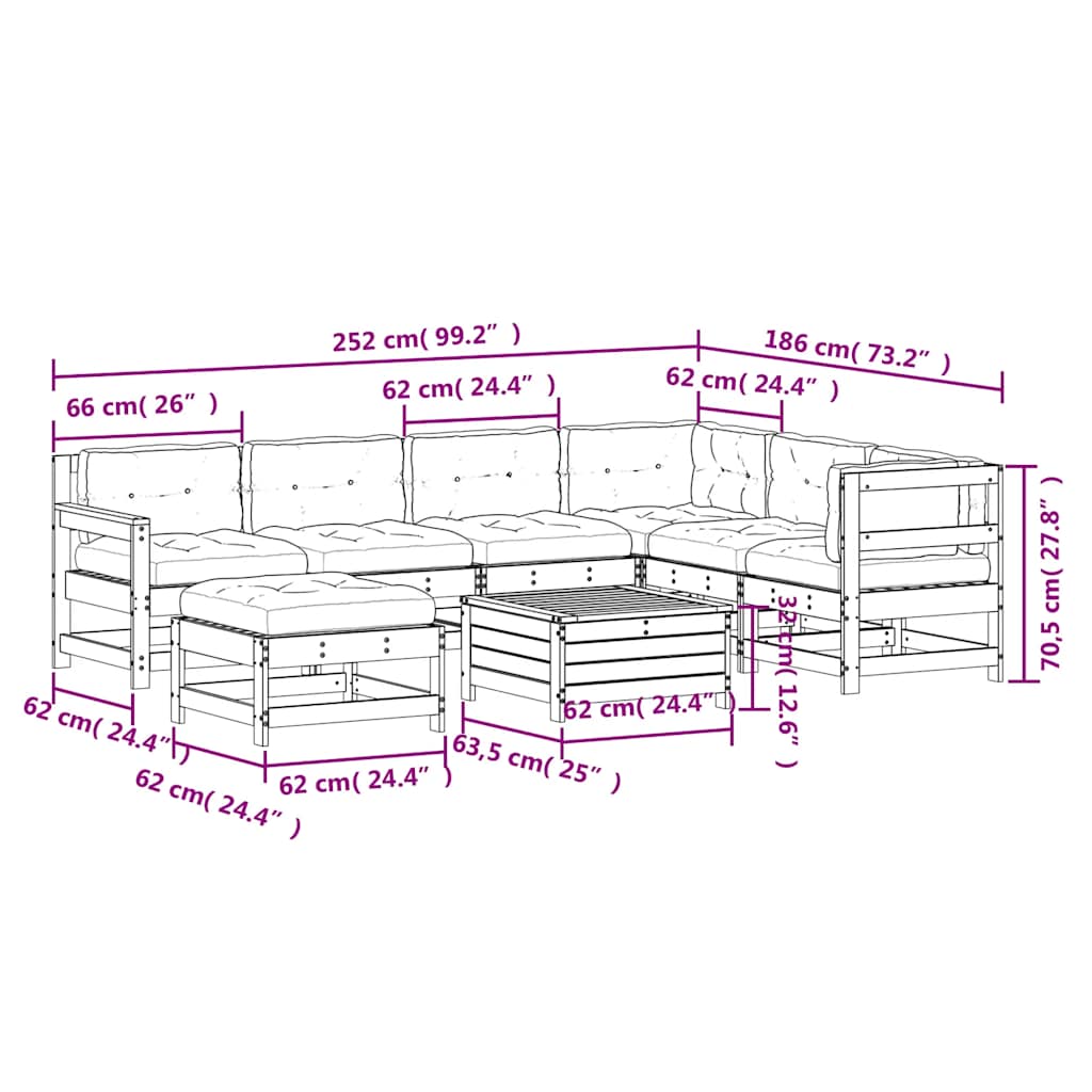 8 Piece Garden Lounge Set with Cushions Pressure Treated Pine Wood