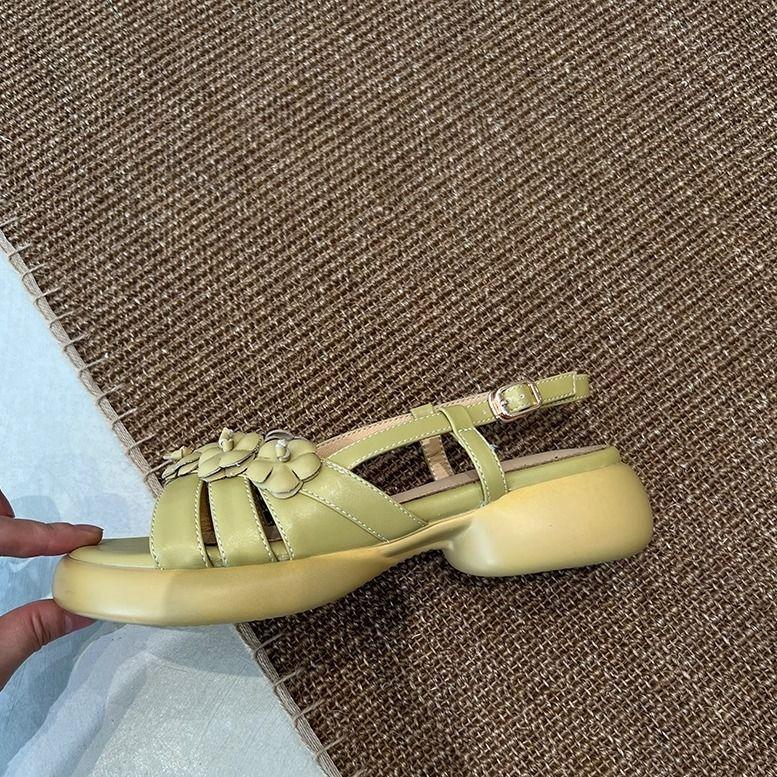 Summer New Flowers Thick-soled Age Reduction Empty Versatile Comfortable Absolute Child Foreign Style Cute Open-toed Sandals Women's Thick Heel