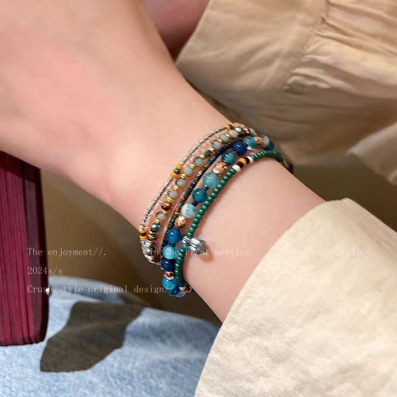 Maillard Multi-Layer Beaded Bracelet Women'S Retro Bohemian Niche Exquisite Jewelry Ethnic Style Stacked Bracelet
