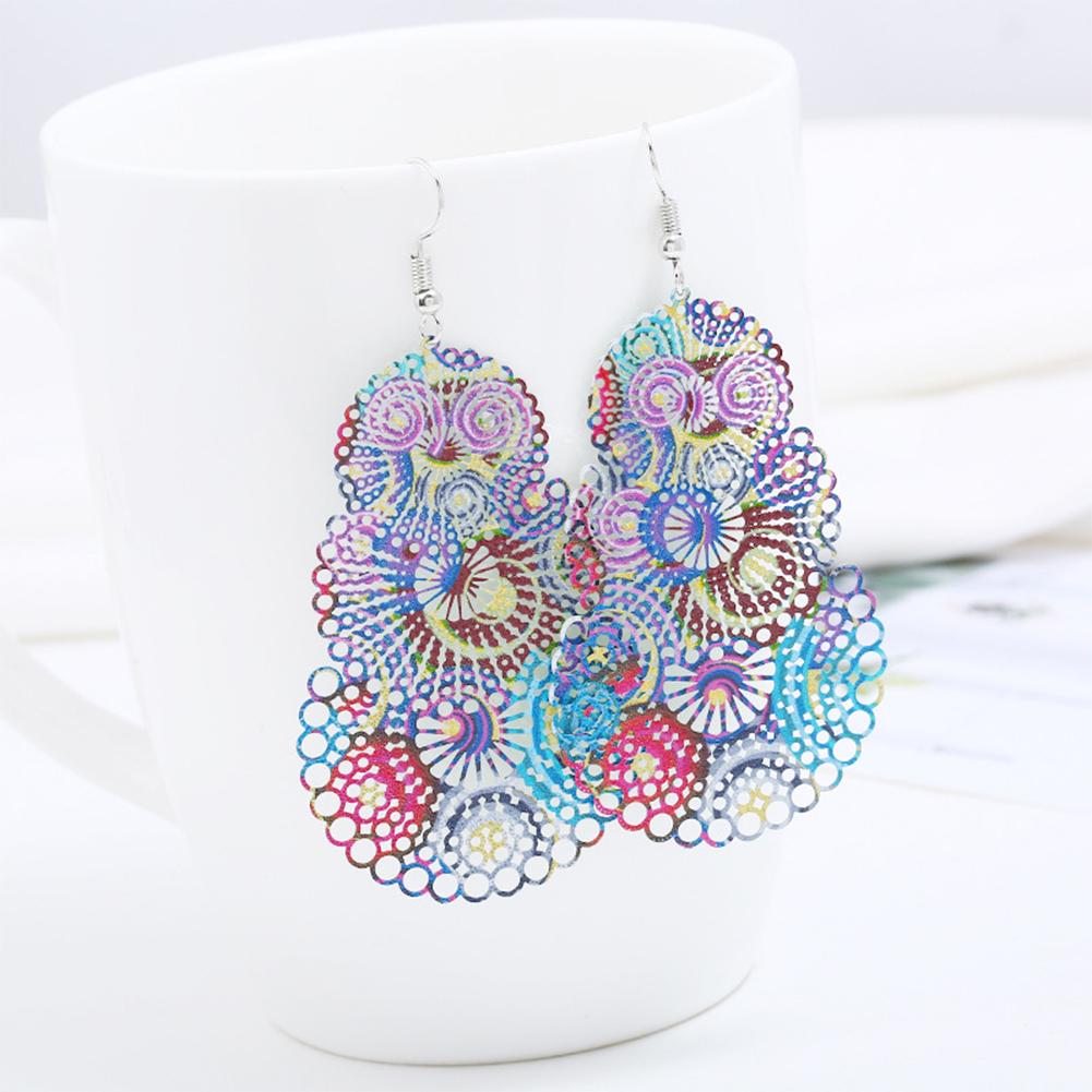 Women Retro Bohemian Style Long Earrings Colorful Wafer Eardrop Ornament