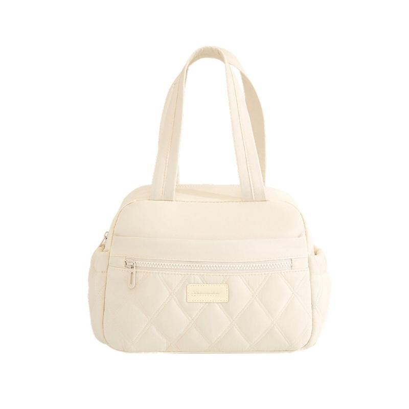 Large Capacity Thermal Lunch Bag With Zippers Front Pocket And Bottle Holders Quilted Handheld Meal Carriers