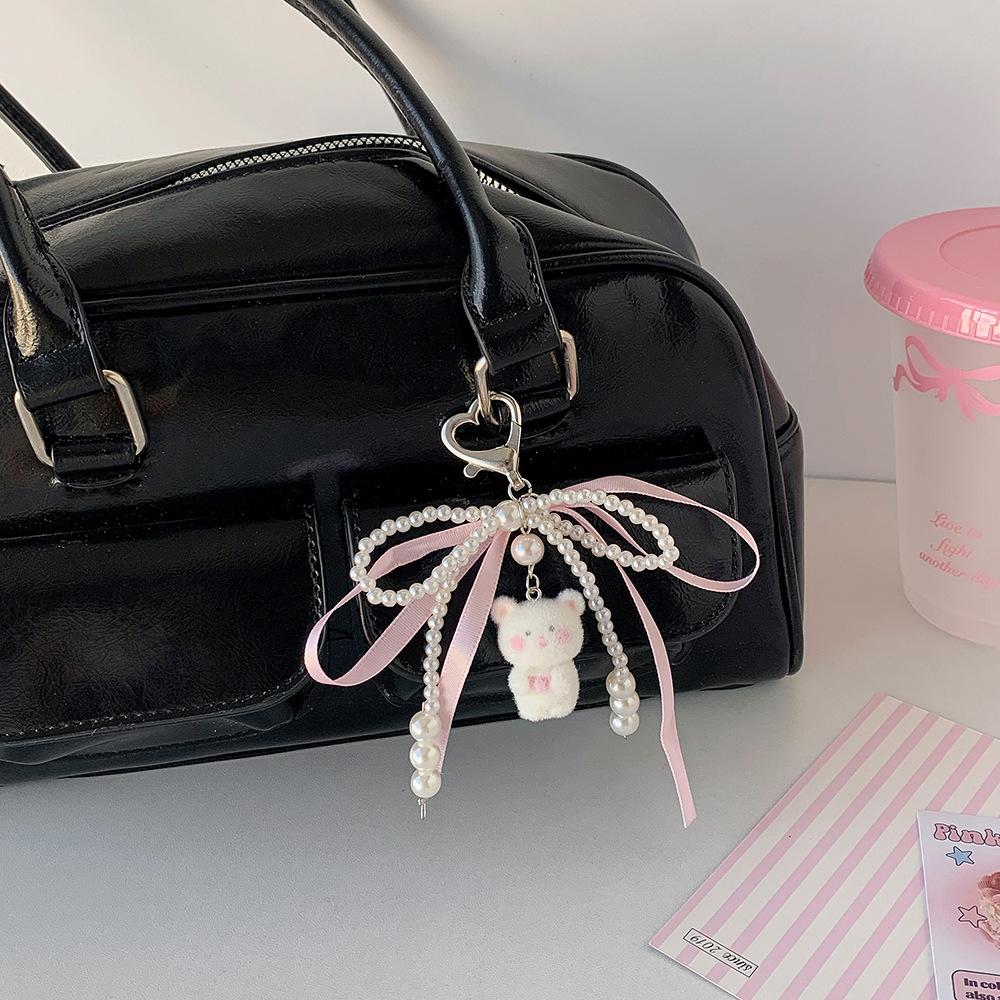 INS Stil Niedlicher Bär Perlen Schlüsselanhänger Süßes Schleifenband Perlen Handykette Schmuck DIY Schlüsselanhänger Anhänger